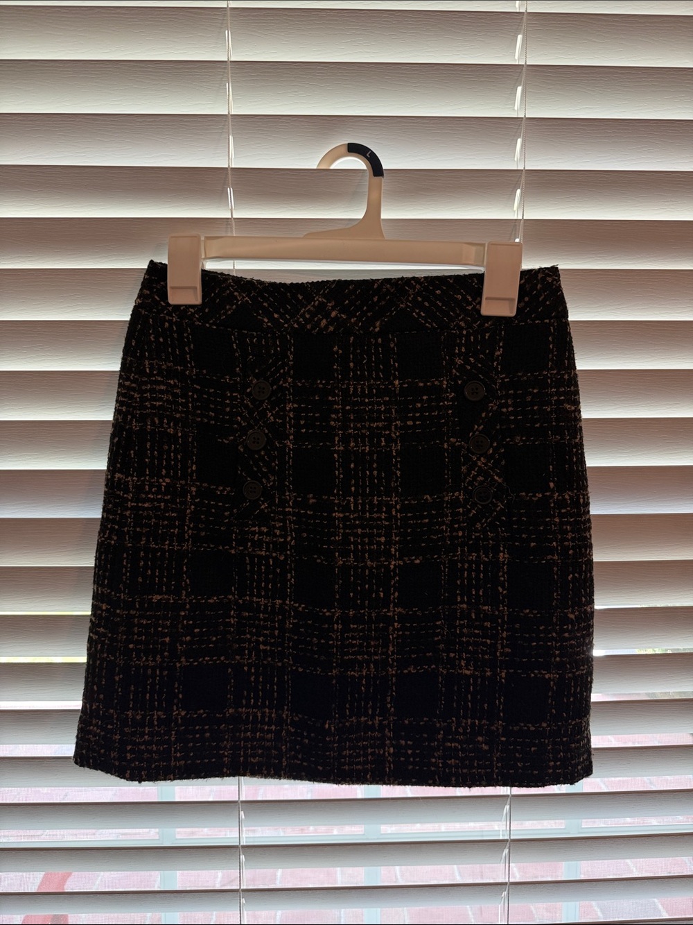 LOFT Black Tweed Plaid Mini Skirt